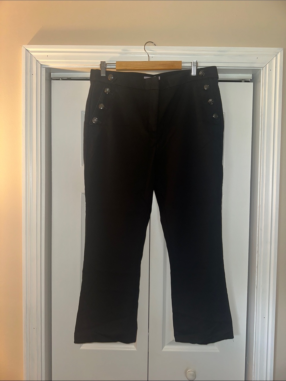 Loft Black Straight-Leg Pants with Decorative Buttons